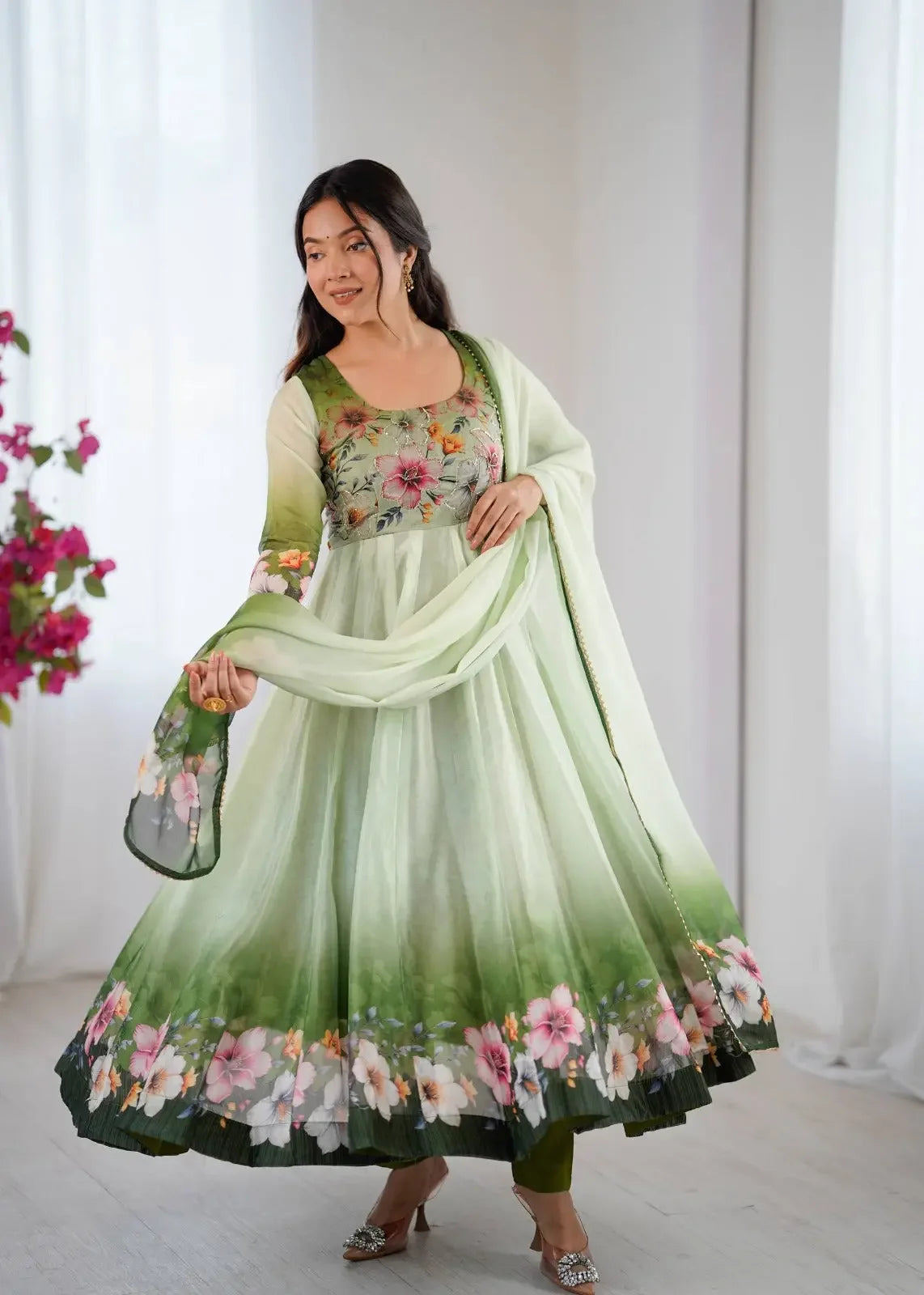 MAAN Floral Organza Silk Gown for Women My Store