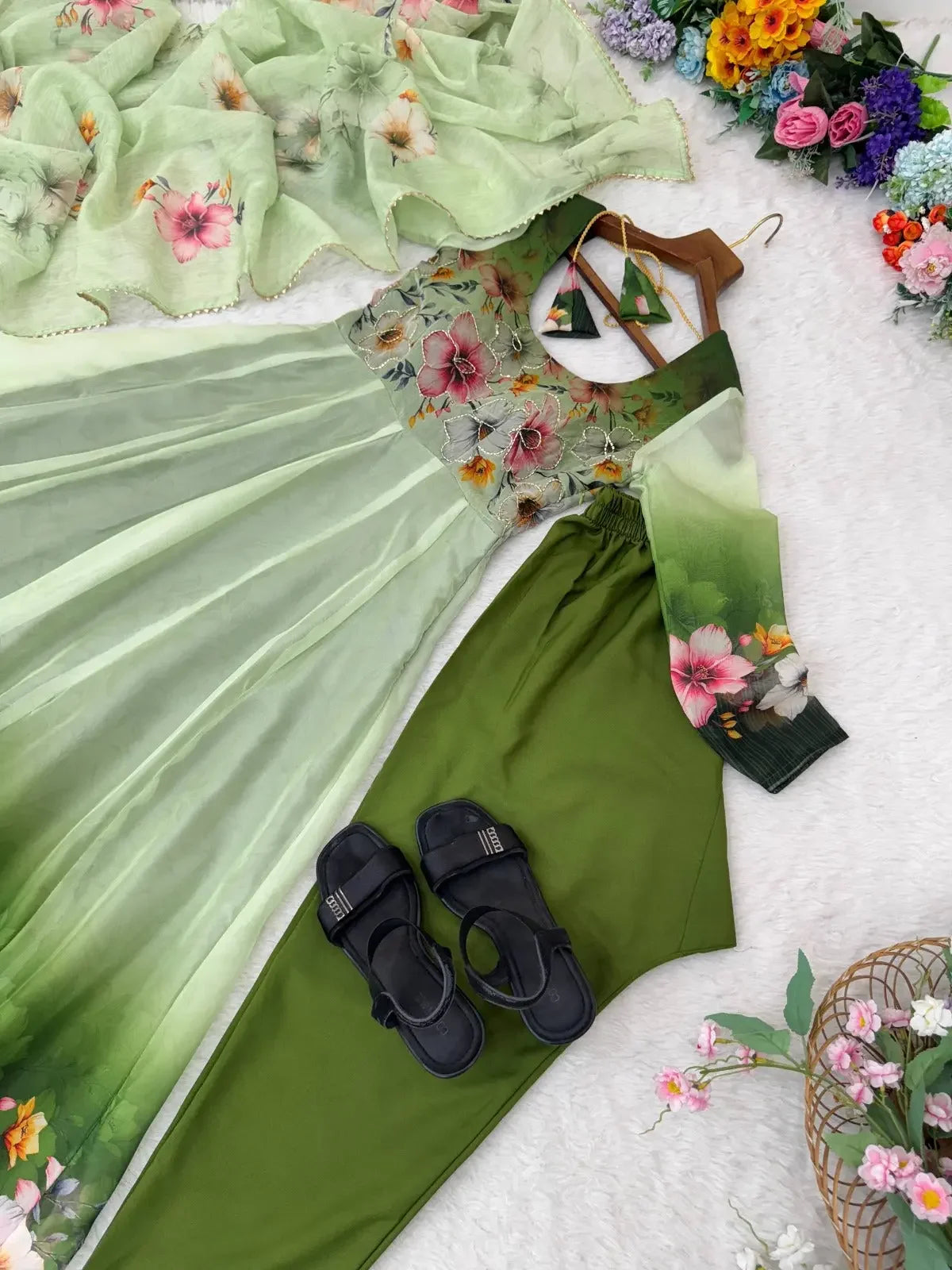 MAAN Floral Organza Silk Gown for Women My Store