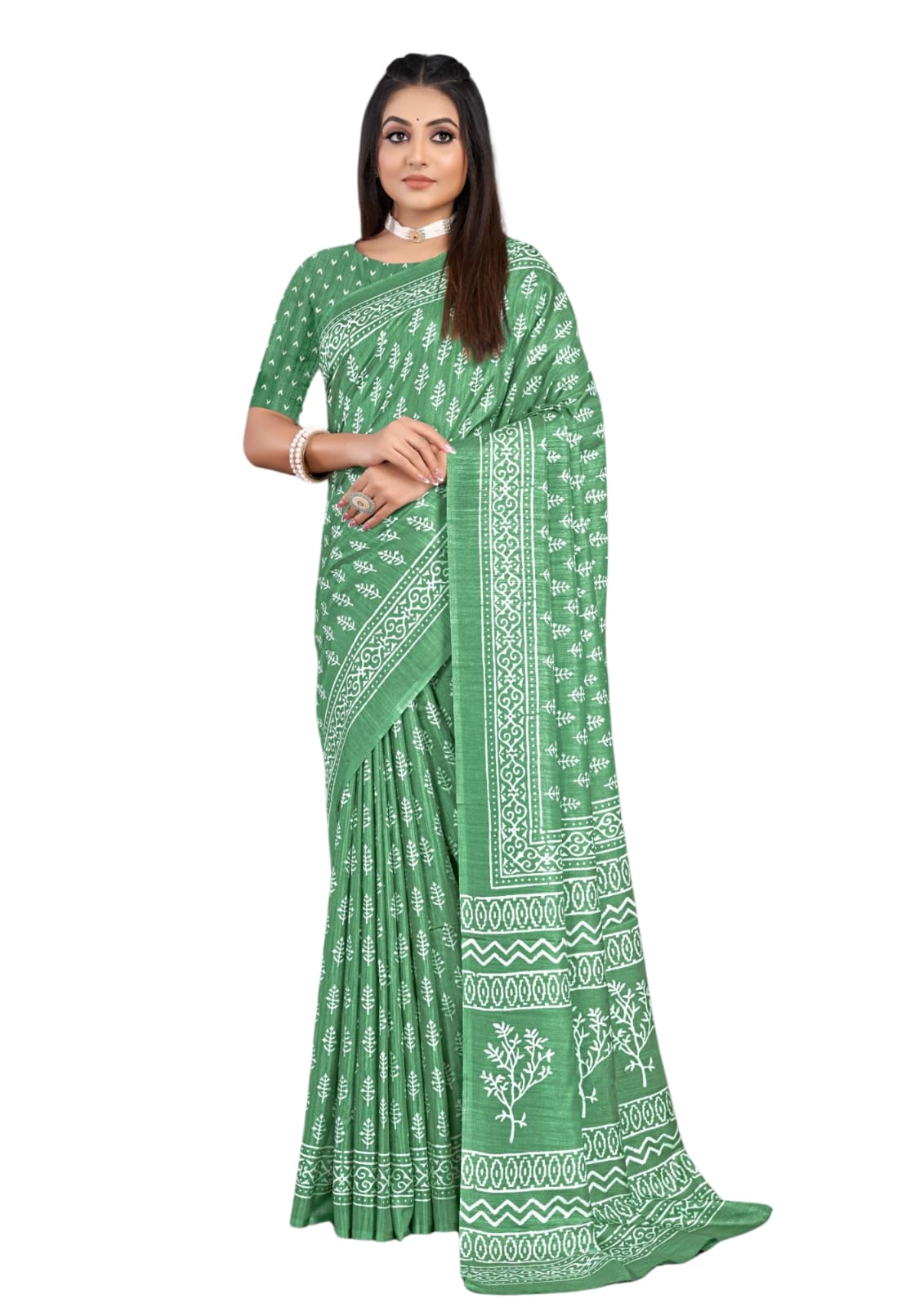 Traditional Block Print Silk Saree With Blouse Piece