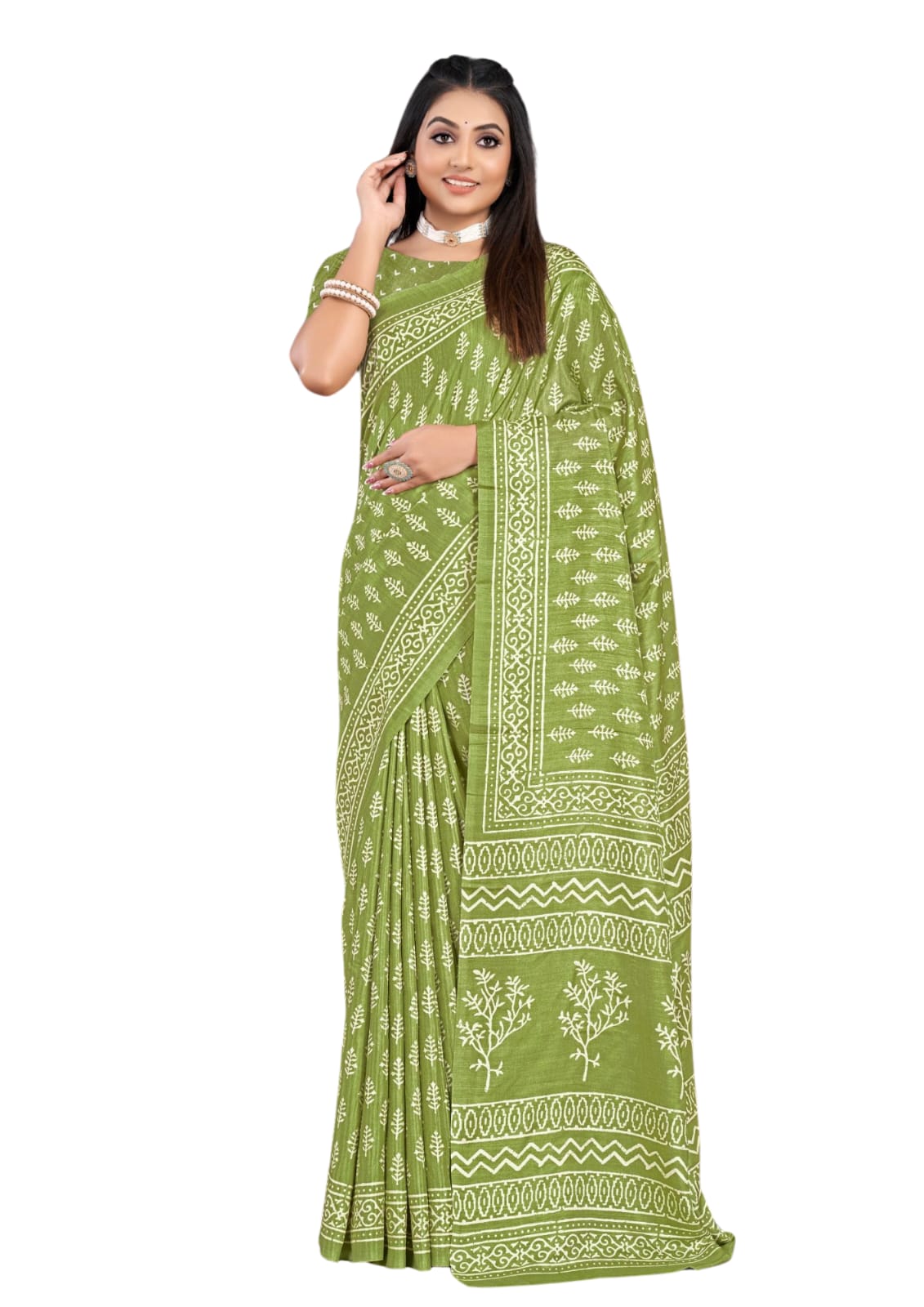 Traditional Block Print Silk Saree With Blouse Piece
