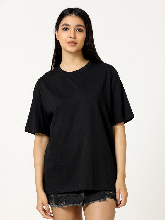 Women Cotton Oversized Black T-shirt