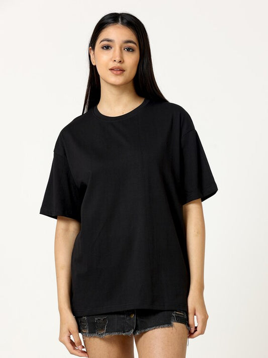 Women Cotton Oversized Black T-shirt