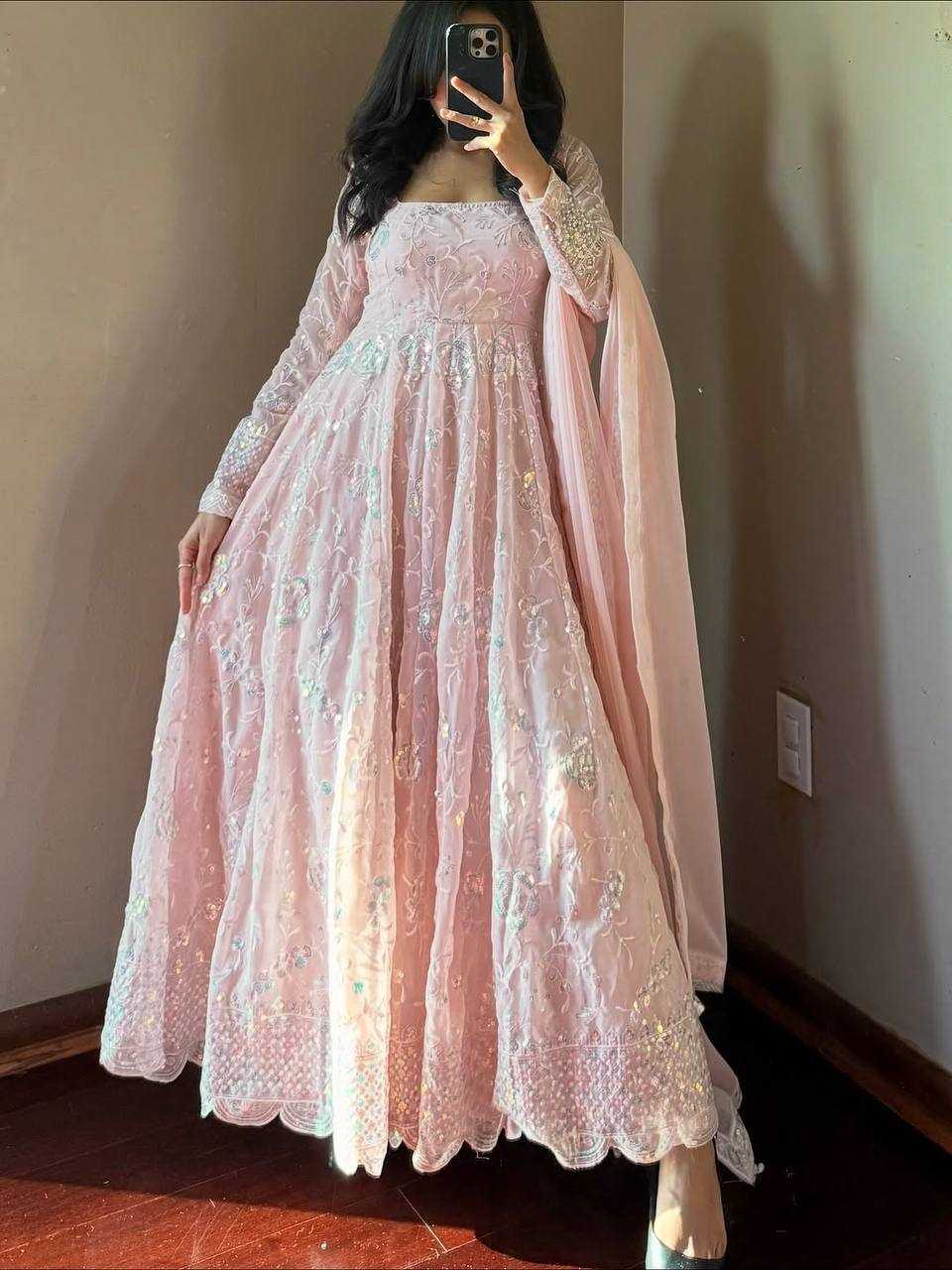 MAAN Heavy Faux Georgette Embroidered Gown Set with Pant & Dupatta Maan Aura