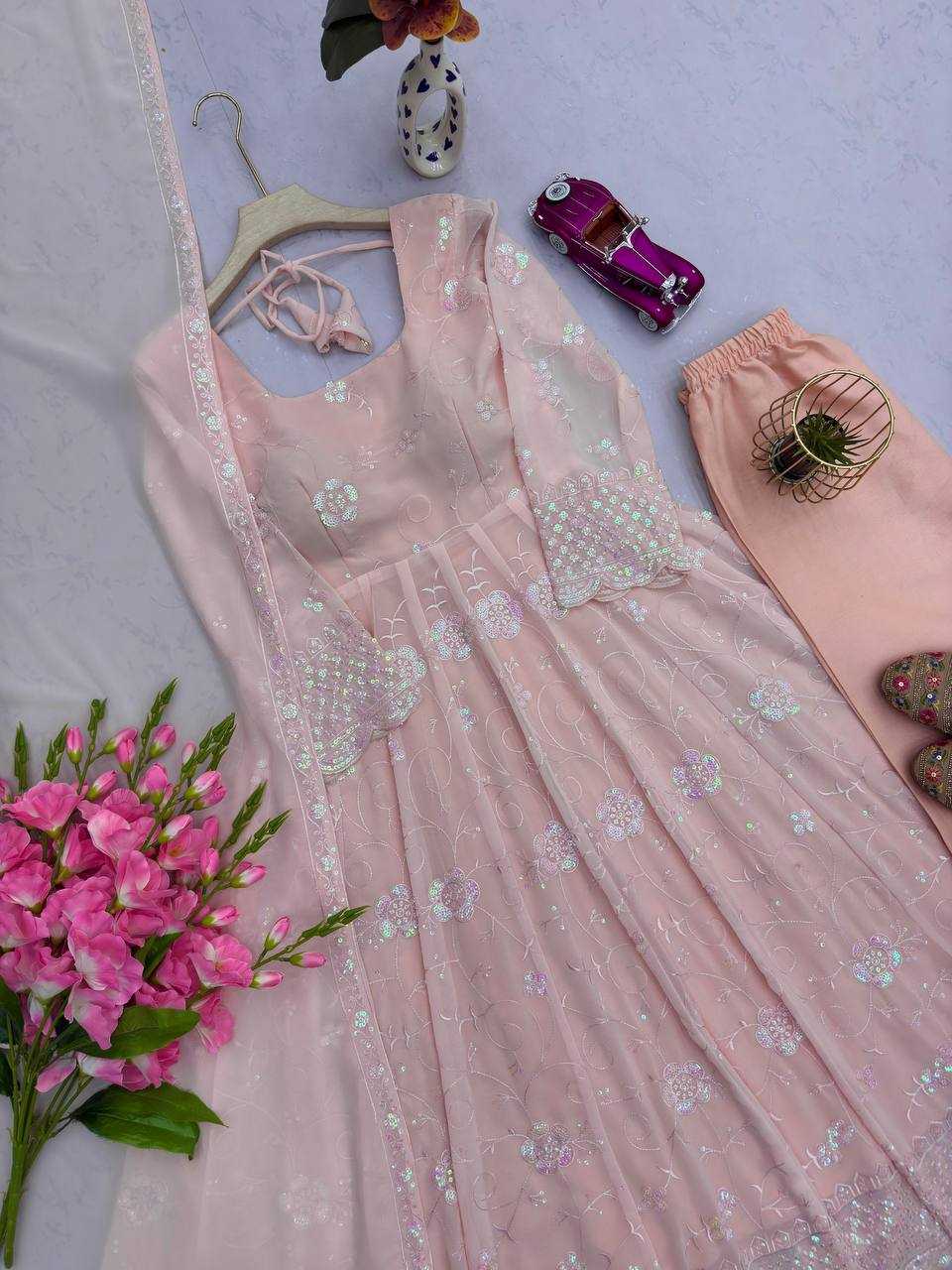 MAAN Heavy Faux Georgette Embroidered Gown Set with Pant & Dupatta Maan Aura